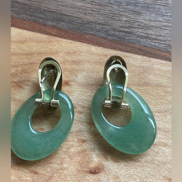 Vintage 90s Gold Tone and Jade Interchangeable Loop Earrings - Picture 2 of 4